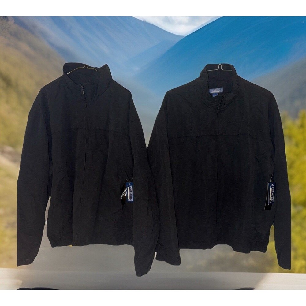 2*NWT Y2K Premier International Men XL Black Bomber Jacket  WindBreaker WaterRes